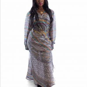 Mixed Print Twill Wrap Dress