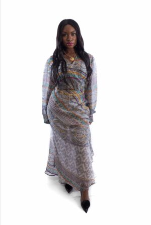 Mixed Print Twill Wrap Dress