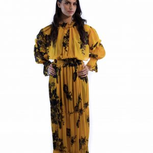 Yellow Cinched Kaftan Floral Dress