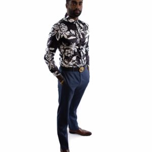 Black Hawaiian Print Dress Shirt