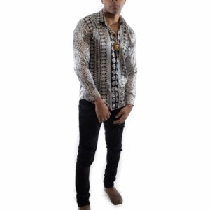 Geometric Black & White Print Dress Shirt