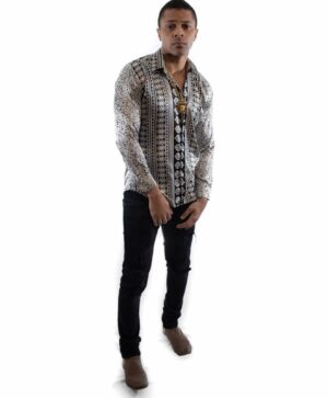 Geometric Black & White Print Dress Shirt
