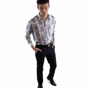 Vertical Floret Pattern Dress Shirt