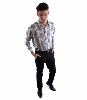 Vertical Floret Pattern Dress Shirt